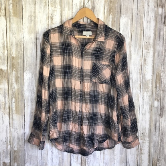 Lucky Brand Tops - Lucky Brand Soft Modal Plaid Button Down Shirt Peach Blue Medium